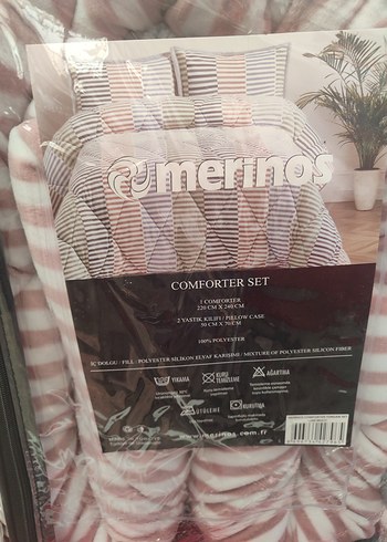 Merinos Gri Çizgili peluş yorgan - Görsel 2