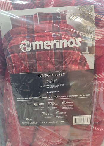 Bordo Ekose Desenli Merinos Yorgan Seti - Görsel 2