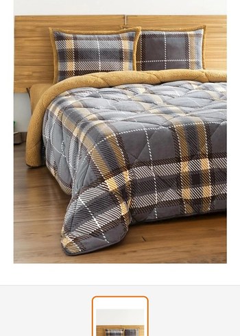 Merinos Gri Ekose Desenli yorgan seti peluş - Görsel 2