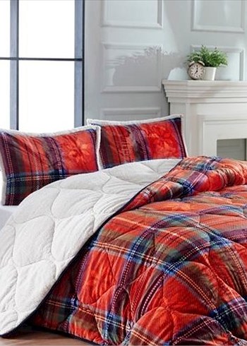 Merinos Kırmızı Ekose Desenli Yorgan Seti - Görsel 5