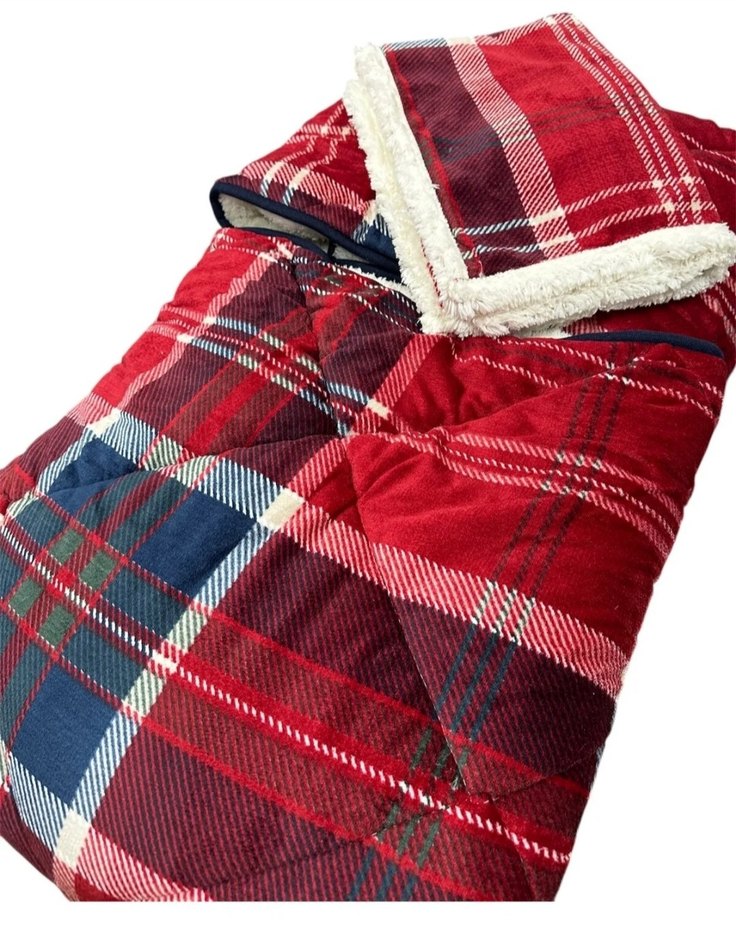 Merinos Kırmızı Ekose Desenli Yorgan Seti - Görsel 4