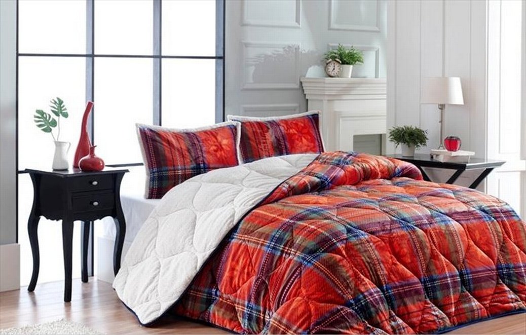 Merinos Kırmızı Ekose Desenli Yorgan Seti - Görsel 5