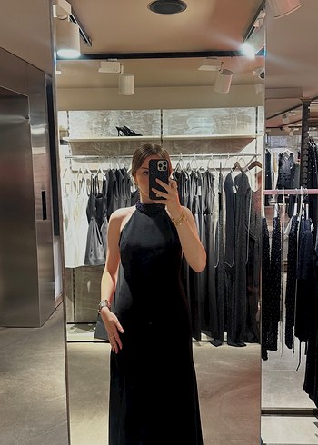 ADL Siyah Yüksek Yakalı Uzun Kadın Elbise - Görsel 6