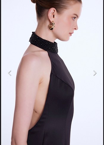 ADL Siyah Yüksek Yakalı Uzun Kadın Elbise - Görsel 4