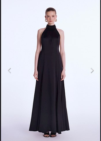ADL Siyah Yüksek Yakalı Uzun Kadın Elbise - Görsel 2