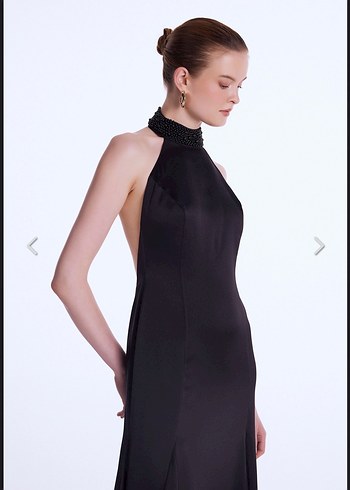 ADL Siyah Yüksek Yakalı Uzun Kadın Elbise - Görsel 3