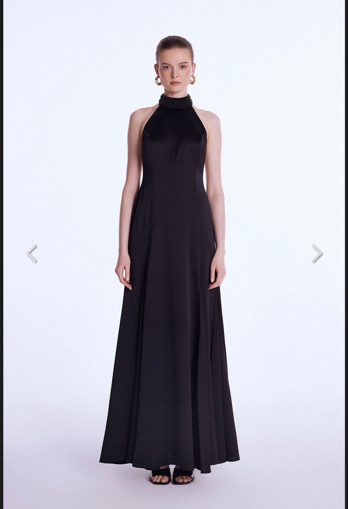 ADL Siyah Yüksek Yakalı Uzun Kadın Elbise - Görsel 2