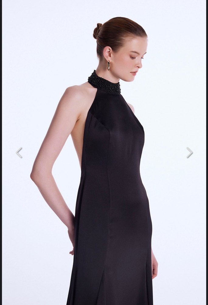 ADL Siyah Yüksek Yakalı Uzun Kadın Elbise - Görsel 3