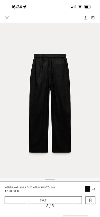 s Beden KETEN KARIŞIMI DÜZ PANTOLON S ZARA SİYAH