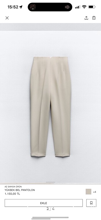 Zara YÜKSEK BEL PANTOLON ZARA S KİRLİ BEYAZ