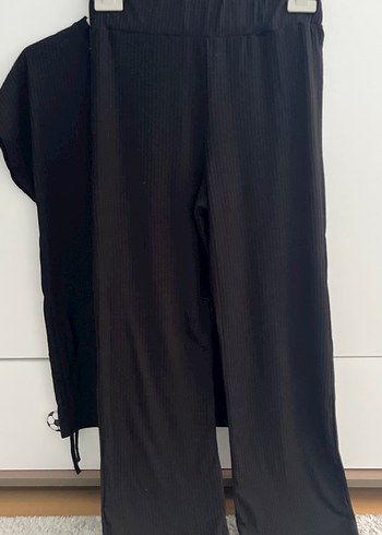 Siyah Kısa Kollu Salaş Kadın Takım Alt-Üst - Görsel 2