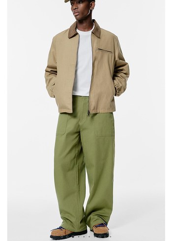 Bol kesim Erkek yeşil kargo pantolon - Görsel 2