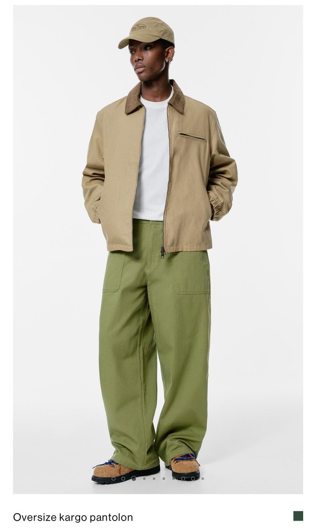 Bol kesim Erkek yeşil kargo pantolon - Görsel 2