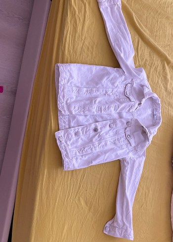 Kız Çocuk Beyaz Keten Düğmeli Ceket