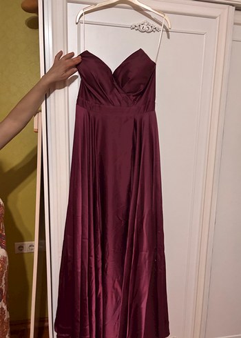 xl Beden Bordo Drapeli Uzun Abiye Elbise
