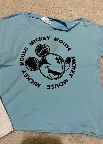 12-18 Ay Beden Mavi Mickey Mouse Baskılı Erkek Tişörtü