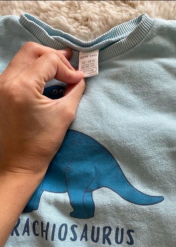 LC Waikiki Mavi Uzun Kollu Bebe Takımı - Brachiosaurus Baskılı