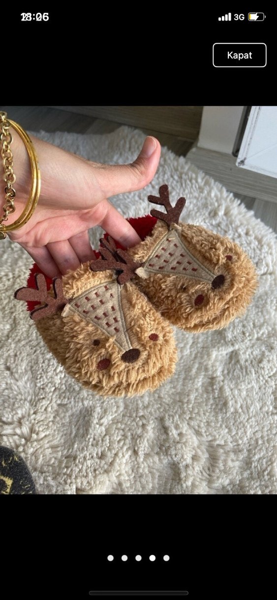 Kız Çocukları İçin Kahverengi Kürklü Terlik - Görsel 4