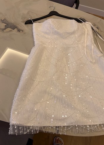 Beyaz Straplez Mini Düğün Elbisesi - Görsel 5