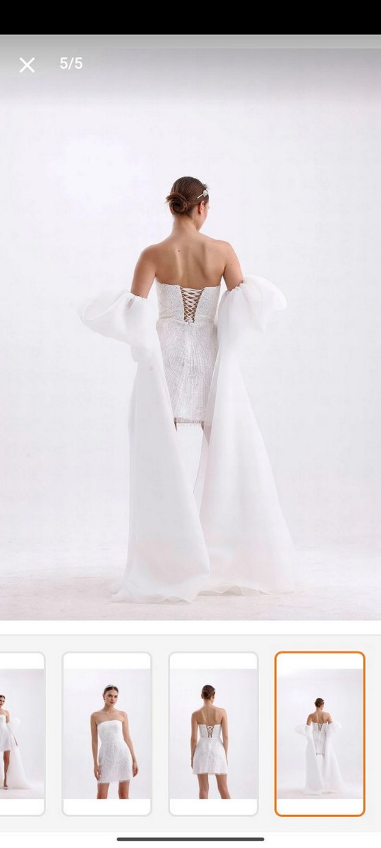 Beyaz Straplez Mini Düğün Elbisesi - Görsel 2