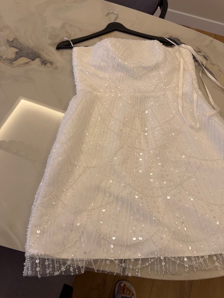 Beyaz Straplez Mini Düğün Elbisesi - Görsel 5