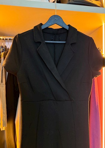 Drapeli Siyah Midi Ofis Elbisesi - Görsel 2