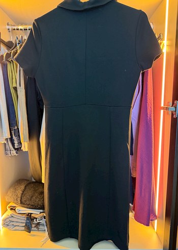 Drapeli Siyah Midi Ofis Elbisesi - Görsel 3