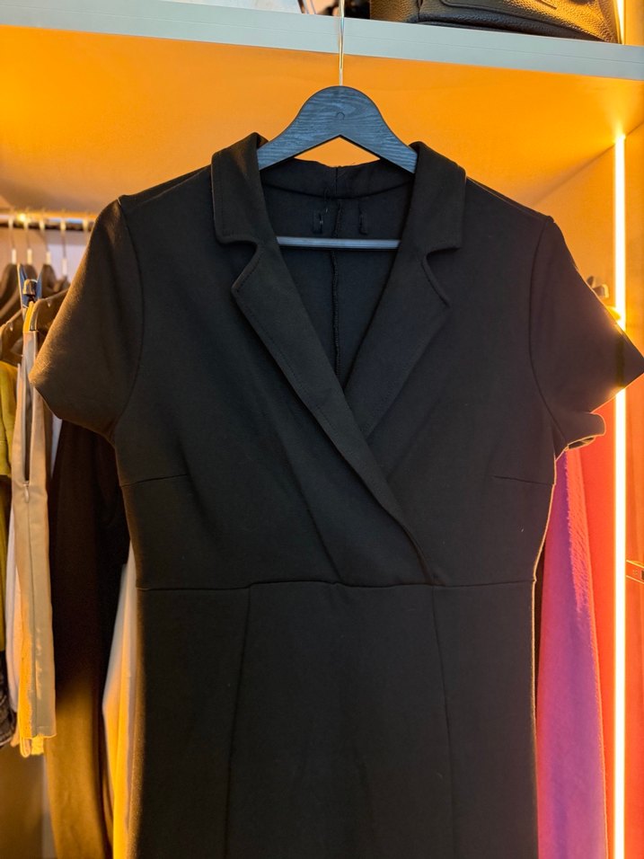 Drapeli Siyah Midi Ofis Elbisesi - Görsel 2