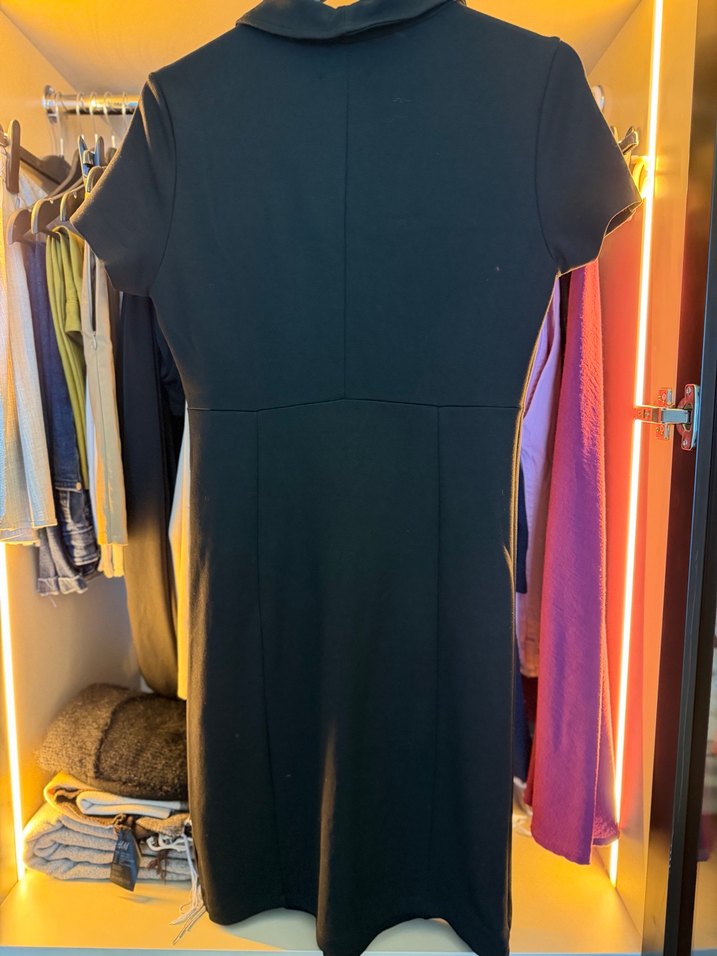 Drapeli Siyah Midi Ofis Elbisesi - Görsel 3