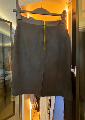 Düğmeli Siyah Süet Midi Kalem Etek - Görsel 3