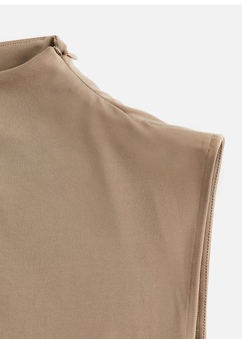 Bej Drapeli Kolsuz Uzun Elbise - Görsel 2