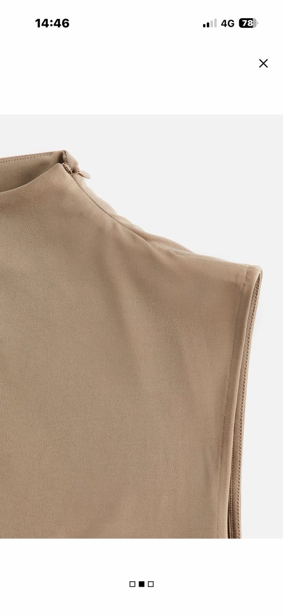 Bej Drapeli Kolsuz Uzun Elbise - Görsel 2