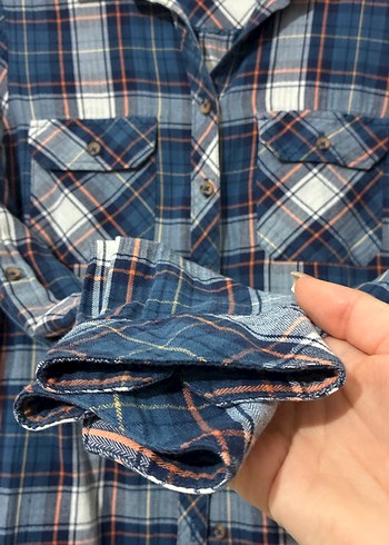 Kadın Mavi Kareli Uzun Kollu Gömlek - Görsel 2