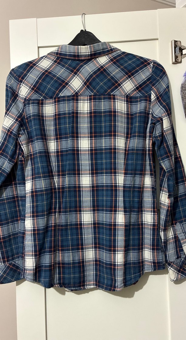 Kadın Mavi Kareli Uzun Kollu Gömlek - Görsel 5