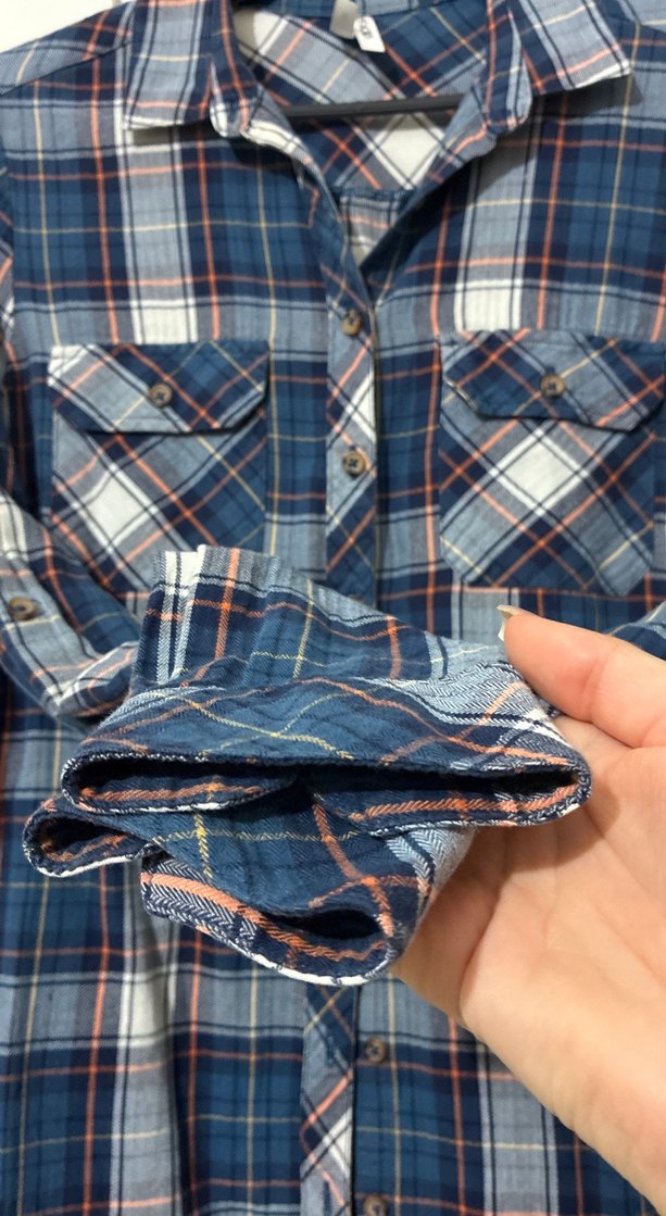 Kadın Mavi Kareli Uzun Kollu Gömlek - Görsel 2