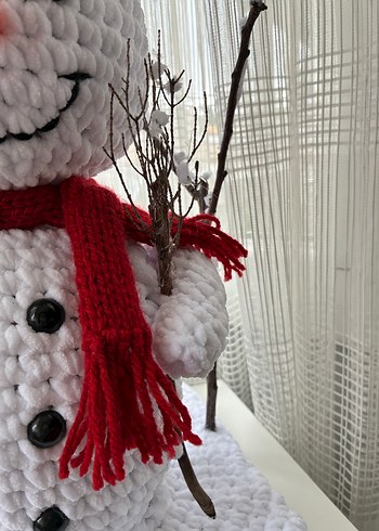 Beyaz Örgü Kardan Adam Peluş Oyuncak - Görsel 3