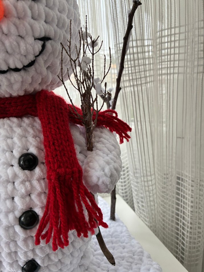 Beyaz Örgü Kardan Adam Peluş Oyuncak - Görsel 3