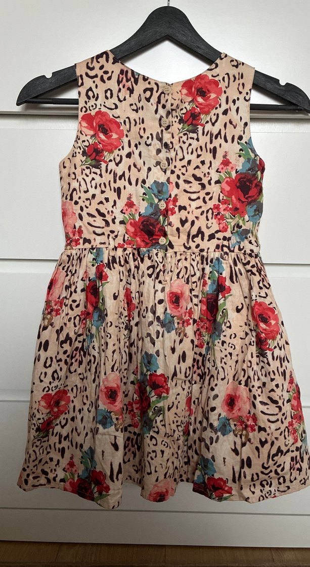 Bej Çiçek Desenli Kolsuz Kız Elbisesi - Görsel 4