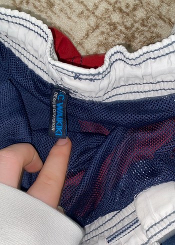 Cep Fermuarlı Mavi Kırmızı Mini Erkek Deniz Şortu - Görsel 4