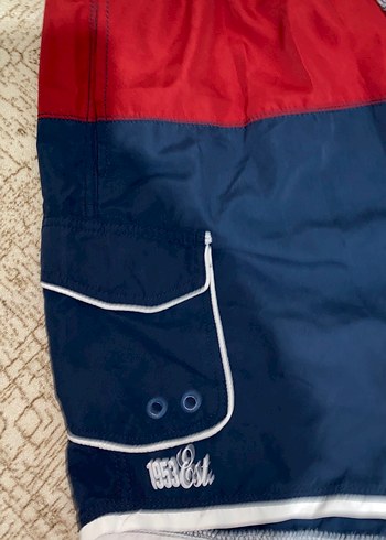 Cep Fermuarlı Mavi Kırmızı Mini Erkek Deniz Şortu - Görsel 3