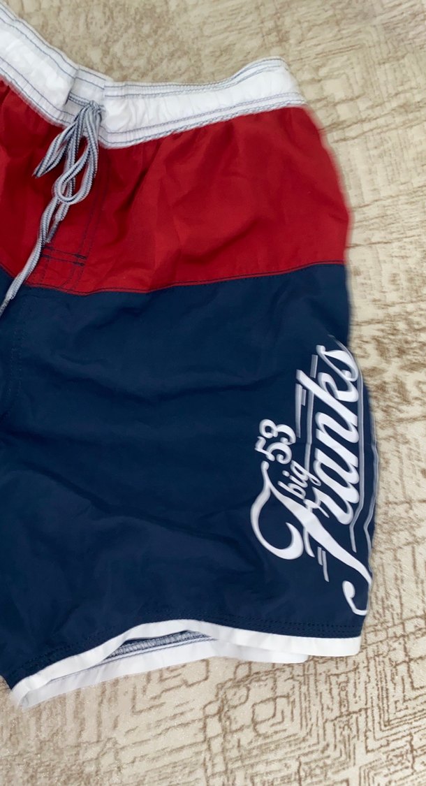 Cep Fermuarlı Mavi Kırmızı Mini Erkek Deniz Şortu - Görsel 2