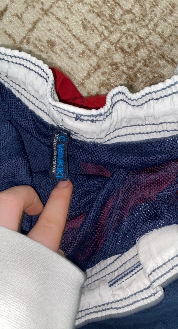 Cep Fermuarlı Mavi Kırmızı Mini Erkek Deniz Şortu - Görsel 4