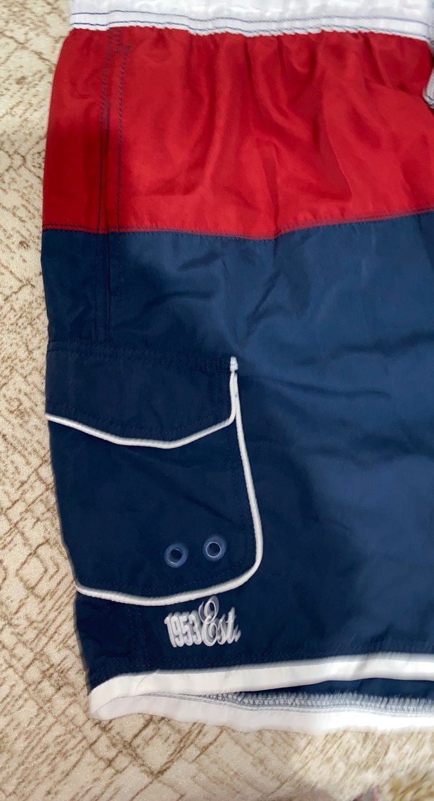 Cep Fermuarlı Mavi Kırmızı Mini Erkek Deniz Şortu - Görsel 3