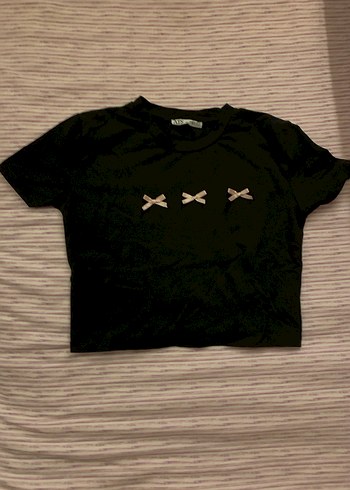 pembe kurdeleli Kısa Kollu Tişört crop - Görsel 3