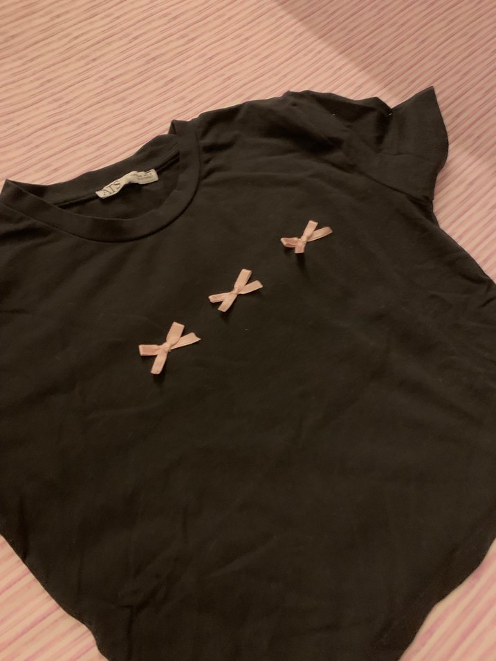 pembe kurdeleli Kısa Kollu Tişört crop - Görsel 2