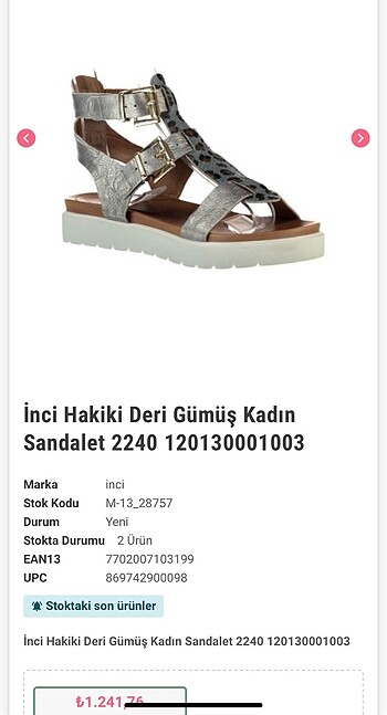 40 Beden İnci Gümüş Sandalet