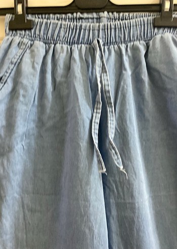 Kadın Beli Kemerli Bol Kesim Mavi Denim Pantolon - Görsel 4