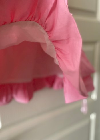 10 Yaş Beden pembe Renk Pembe Kolsuz Kız Elbisesi Fırfır Detaylı