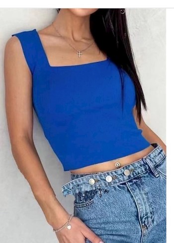 Diğer 2li Kare Yaka Kalın Askılı Crop Bluz