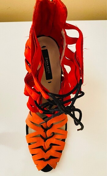 ZARA ÇİFT RENKLİ BAĞCIK DETAYLI SÜET STİLETTO - Görsel 8